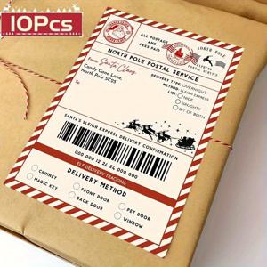 TEMU 10장/팩, 크리스마스 배송 라벨, 스타일 태그, 순록과 썰매 태그. 휴일 시즌 선물 포장 장식에 적합; 파티에서 상자나 가방에 라벨링하기 위한 축제 스티커로 이상적