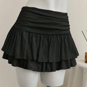 TEMU 하이웨이스트 플리츠 더블 레이어 러플 스커트 | 섹시 A라인 케이크 스커트, 단색, 지퍼 디테일, 티, 스트리트, 휴가, 파티, 데이트, 발렌타인데이, 해변, 크루즈, 시티 로드 트립, 크리스마스 파티에 적합
