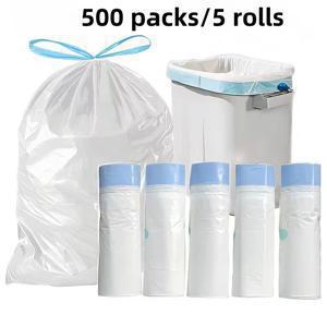 TEMU 500개입 두꺼운, 누수 방지, 냄새 방지 쓰레기 봉투 5롤, 드로스트링 잠금 장치 포함 - 매우 두꺼운, 찢김 방지, 초대형 4-15 갤런 (15-60 리터) 봉투, 가정, 사무실, 반려동물 배설물에 적합