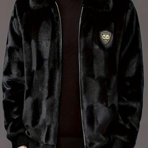 TEMU 남성용 패셔너블한 라펠 하이엔드 경량 럭셔리 두꺼운 따뜻한 격자 무늬 코트, 인조 밍크 펫 소재