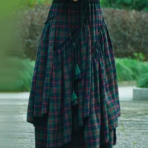 TEMU 빈시어블 고딕 핸드메이드 태슬 체크 스커트 2025 | 비대칭 플리츠 하이웨이스트 비치 스커트 | 탄성 허리 밴드 멀티 레이어 바캉스 스커트 | 여성 선물용 스위트 봄/여름 의상