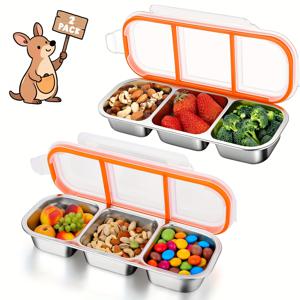 TEMU 3단 스테인리스 스냅 컨테이너 - 플립탑 뚜껑, 밀폐 식품 보관함, 설거지기 안전, 공간 절약형 오피스/학교/여행용 주방 정리함, 고강도 304 스테인리스 제작, 모던 메탈릭 마감|트라이탄밀폐용기