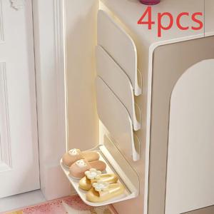 TEMU 4개 드릴 불필요 벽걸이형 접이식 신발 정리대, 플라스틱 접이식 신발 정리함, 화이트, 가정 현관 수납 솔루션, 사무실 확장, 문 틈새 정리함, 수납 상자, 경량 디자인, 수납 솔루션, 벽 선반|폴딩박스