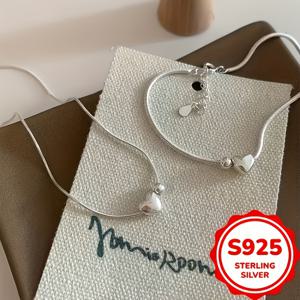 TEMU 2개 세트 S925 스테인리스 실버 하트 모양 목걸이 및 팔찌 | 저자극성, 다용도 데일리 착용 주얼리, 발렌타인데이 및 선물용으로 이상적, 및 빈티지 스타일|은목걸이