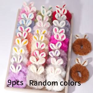 TEMU 9개입 토끼귀 & 포니테일 헤어 밴드 - 귀여운 귀걸이 헤어 밴드, 발렌타인데이 테마 파티용 - 부드러운 헤어 액세서리