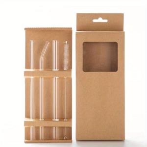 TEMU 세트 (빨대 3개 + 브러쉬 1개) 유리 빨대 대형 내열 고온 세척 가능 재사용 가능 과일 음료 빨대 | 유리 재질, 안전한 접촉