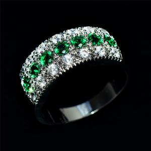 TEMU 아쿠아 블루 그린 퍼플 화이트 스톤 약혼반지 실버 컬러 세븐 스톤 링 웨딩 밴드 약혼반지 기념반지|반지