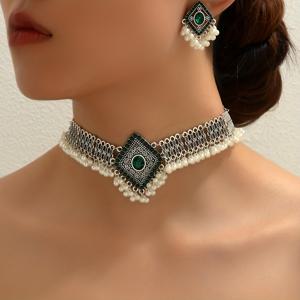 TEMU 1 목걸이 + 1 귀걸이 세트, 럭셔리 라마단 인도 스타일 로마스 숏 여성 세트, 휴가 파티, 선물 및 착용에 적합