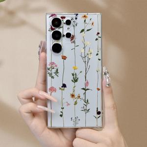 TEMU 간단한 꽃 프린트 투명 폰 케이스 S23/S23PLUS/S23ULTRA/S23FE/S22ULTRA/S22PLUS/S22/S21ULTRA/S21FE/S21/S20ULTRA/S20PLUS/S20/A55 5G/A54 5G/A53 5G/A52/A34/A33/A32/A25 5G/A24 4G/A23/A14/A13/A05에 적합한 방탄 폰 케이스
