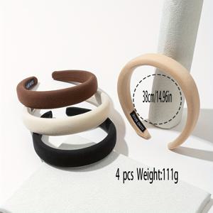 TEMU 여성용 밀크티 컬러 헤어밴드 4개 세트 - 부드러운 와이드 밴드 헤어 액세서리, 데일리, 웨딩, 파티용 - 우아한 중성톤 (뮤트드)