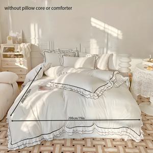 TEMU 3개입 쉬운 단색 화이트 이중 레이스 퀼트 커버 3종 세트, 퀼트 커버 1개, 베갯잇 2개