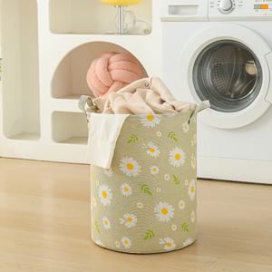 TEMU 1개 독점 디자인 작은 데이지 빨래 바구니, 세탁실에서 더러운 옷을 보관하는 빨래 함프