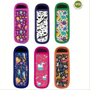 TEMU 6개 네오프렌 아이스 팝 슬리브, 만화 패턴 아이스 캔디 홀더, 누수 방지 사각형 주방 액세서리, 식품 접촉 방지 안전, 할로윈/크리스마스/ 데이/추수감사절/졸업식에 이상적, 아이스 팝 보호 가방