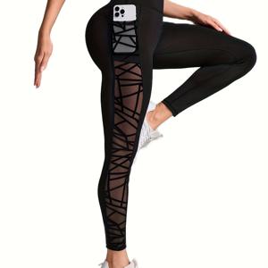 TEMU 여성 스포츠 요가 레깅스, 엉덩이 리프팅 메쉬 스티칭 포켓 스포츠 바지, 타이트 레깅스, 스포츠 바지, 여성 바지