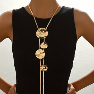 TEMU 우아한 빈티지 스타일 아이언 Y-네크리스, 여성용 그라데이션 디스크 매력 - 없음, 데일리 웨어를 위한 독특한 롱 스웨터 체인, 모든 계절 호환 가능