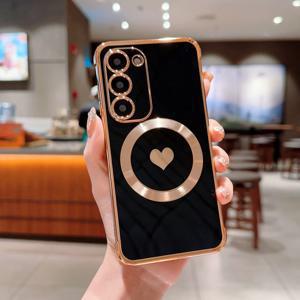 TEMU 휴대폰 케이스 - 삼성 S20, S21, S22, S23, S24, Ultra 모델용 전기 도금 솔리드 하트 폰 케이스 (마그네틱 측면)