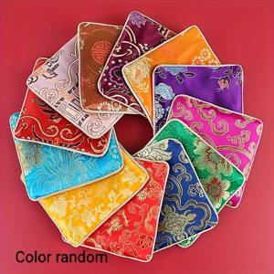 TEMU 12개 자수 폴리에스터 주얼리 파우치, 다양한 색상, 태슬 클로저, 액세서리용 소형 패브릭 백, 기도 비즈 및 행운의 부적, 주얼리 만들기용 참