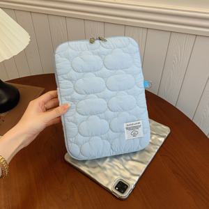 TEMU 구름 무늬 폴리에스터 노트북 슬리브 1개, 캐주얼 스타일, 가벼운 무지 지퍼 클로저, 안감 없음, 9-15인치 태블릿용, 아이패드 에어/프로/미니 호환 - 핑크색 귀여운 랩탑 백|노트북파우치|노트북가방