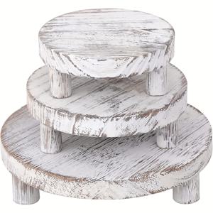 TEMU 3pcs 화이트 목제 디스플레이 라이저 세트, 라운드 큐비 셸프 페DESTAL 스탠드, 홈 데코용 카운터탑 오거나이저, 튼튼한 3단계 페인트 마감, 다양한 방 유형에 적합, 스탠딩 셸프