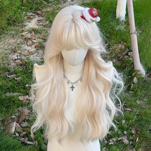 TEMU 24인치 여성용 가발 화이트 블론드 앞머리 빅 웨이브 롱 컬리 헤어 우아한 기품 데일리 파티 올매칭 풀헤드 가발