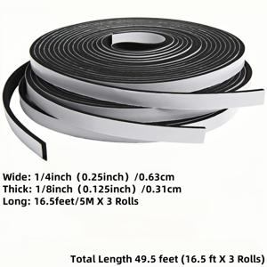 TEMU 3롤 고밀도 폼 단열 테이프, 문과 창문에 사용되는 방풍 스트리핑 씰, 도어, 방음 도어 씰, 방풍 스트립, 에어컨 씰, 강력한 접착력, 가벼움, 방음