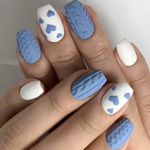 TEMU 발렌타인데이 러브 글루 네일 액세서리 숏네일 스퀘어네일 입체 릴리프 러브 화이트 30pcs 네일 프레싱 네일 세트 (네일 파일 & 젤리 글루 포함) 여성 및 페스티벌, 파티용 FD025