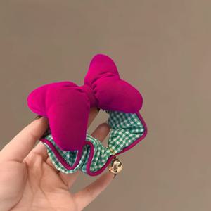 TEMU 1개 자두 소스 레드 나비 체크 무늬 대형 리본 머리끈 스위트 컬러 블록 헤어 스크런치