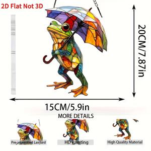 TEMU 2D 평면 프린트 1개 아크릴 이상한 개구리 색상 우산 조명 트랩 스테인드 글라스 스타일 창문 걸이, 가정 및 정원 장식에 적합, 남녀 모두를 위한 생일, 집들이 및 휴일에 완벽, 개구리 정원 장식