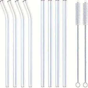TEMU 재사용 가능한 빨대 10개, 10인치 X 10mm, 직선형 빨대 4개와 구부러진 빨대 4개 포함, 청소용 브러시 2개 - 16oz 컵, 스무디, 밀크셰이크, 주스에 적합 - 식기세척기 사용 가능