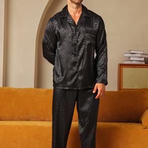 TEMU 2개 세트 남성용 긴팔 팬티와 바지, 트렌디한 프린트 자카드 원단, 봄/여름용 플러스 사이즈 라운지웨어|여름잠옷