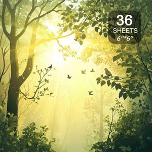 TEMU 동화 스타일 숲속 햇빛 스크랩북 종이, 몽환적이고 자연스러운, 저널용, DIY 카드, 스크랩북 및 앨범 장식용 (6x6인치, 36장)