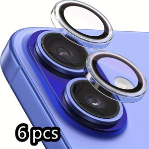 TEMU 아이폰 16/16 플러스/16 프로/16 프로 맥스에 적합한 6개의 카메라 렌즈 보호 필름, 반사 방지, 9H 초강력 고화질 강화 유리, 투명 독립 스크래치 방지 카메라 커버