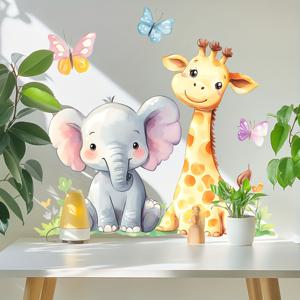 TEMU 1pc 창의적인 동물 벽 스티커, 작은 코끼리, 기린 나비 잔디 패턴 데칼, 거실, 침실, 교실 벽 장식 스티커에 적합
