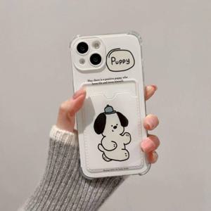 TEMU 사진을 위한 카드 홀더가 있는 귀여운 및 간단한 폰 케이스. 소형 개 디자인을 특징으로 Iphone 16, 16 Pro, 16 Pro Max, 15 Pro, 15 Pro Max, 14, 14 Pro Max, 13, 12, 11, XS Max, 및 XR와 호환됩니다. 만화 스타일, 귀여운, 충격 방지 기능 제공