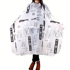 TEMU 전문가용 살롱 이발사 망토 - 머리카락 조각으로부터 옷을 보호하는 스타일리스트용 미끄럼 방지 헤어컷 앞치마, 가위와 빗 일러스트레이션 프린트 디자인, 이발사 액세서리