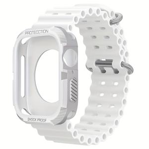 TEMU 2개/세트 스트랩+TPU 케이스, 애플워치 38/40/41mm, 42/44/45mm, S10 42/46mm, 울트라 49mm 호환, 스포츠 오션 통기성 밴드, 충격 방지 커버, 스크린 필름 미포함, 아이워치 시리즈 10/9/8/7/6/5/4/SE/3/2/1 남녀공용