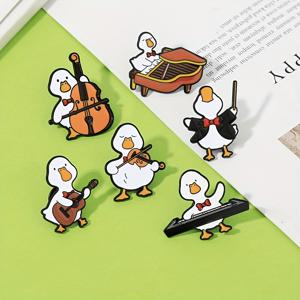 TEMU 창의적인 오리 뮤직 밴드 브로치 세트 - 기타, 피아노, 첼로, 바이올린 귀여운 만화 공연 음악 요소 배지 핀 6개