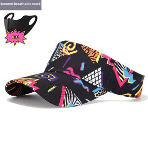 TEMU 레트로 80년대 파티 선 햇 플러스 랜덤 색상 선물 마스크 세트, 남녀 모두에게 적합하며, 1980년대 독특한 패션을 반영하는 랜덤 프린트가 특징입니다. 넓은 챙과 통기성 디자인으로 다양한 야외 활동에 적합합니다.