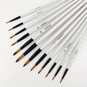 TEMU 아크릴 수채화 오일 구아쉬 얼굴 바디 페인팅용 소프트 합성 나일론 헤어 포인트 팁 라운드 브러시 세트 12개