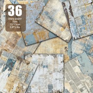 TEMU 36장의 빈티지 신문지 텍스처 스크랩북 용지, 5.9 x 5.9 인치, 혼합 색상, DIY 공예, 인사 카드, 배경 장식, 잡지, 예술 작품을 위한 견고한 재료, 스크랩북 용품