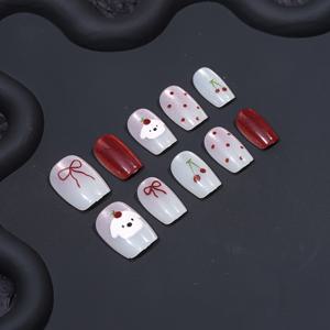 TEMU 30pcs 카툰 귀여운 코넷 사각형 손톱 고양이 눈 빨간 체리 강아지 리본 포카포카 도트 디자인 착용 가능한 손톱 세트 최고의 손톱 팁을 손톱 샵에서 작은 소녀들이 착용할 수 있는 손톱 세트 여성을 아름답게 만드는 데 적합합니다. 손톱 아트 모양 디자인은 맞고 재사용할 수 있으며 문지르기 스트립과 젤 글루와 함께 사용할 수 있습니다.