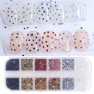 TEMU 12구획 네일 글리터 스팽글, 여름 네일 장식용 하트 모양 글리터 플레이크 모음