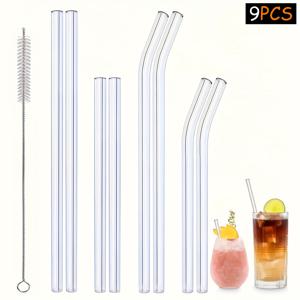 TEMU 9/17개 내구성 강한 유리 빨대 세트, 주스·우유·음료용 – 쉽게 세척 가능, 크리스마스·할로윈·추수감사절·졸업식·해변 결혼식에 완벽한 안전 주방 액세서리