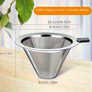 TEMU 1~2인용 이중 레이어 커피 필터 메시, 304 스테인리스 스틸 재질, 핸드 푸어 커피 추출에 적합. 이 드립 커피 머신은 종이 필터를 사용할 필요가 없고 세척 및 휴대가 용이합니다. 내구성이 뛰어나고 스타일리시한 디자인을 특징으로 합니다.