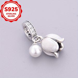 TEMU 1개 925 스털링 실버 백합 디자인 팔찌 또는 목걸이 참 비즈 DIY 주얼리 만들기 어머니날 선물 혹은 졸업 기념품|은목걸이