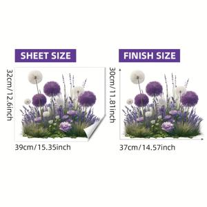 TEMU 오리지널 디자인 창문 스티커, 보라색과 흰색 꽃무늬 패턴, 유리창/도어 디스플레이 케이스 필름, 정전기 접착식, 1개/32*39cm