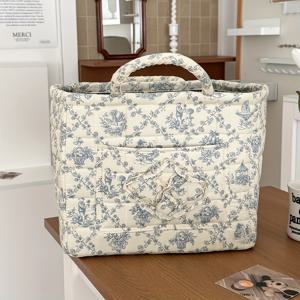 TEMU 프랑스 와인 대용량 직물 세탁 바구니 - 손잡이가 있는 퀼트, 휴대용 및 내구성이 뛰어난 리넨 햄퍼, 가정용, 무작위 꽃 프린트 디자인, 가정용 세탁 솔루션|장식용 햄퍼|내구성 있는 직물, 세탁 바구니