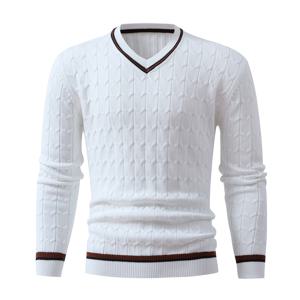 TEMU Tie Mu Zhen OBM의 솔리드 컬러, 입체적인 로프 디자인, 대비되는 V넥, 긴소매 니트 풀오버가 특징인 남성 패션 컬렉션 신상