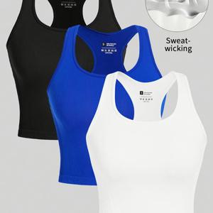 TEMU 여성용 아웃도어 스포츠 크롭 탱크 탑, 러닝, 요가, 피트니스용, 3개 세트, 민소매