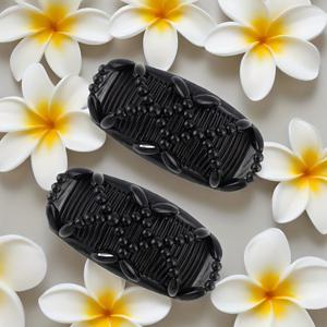 TEMU 여성용 조절 가능한 더블 슬라이드 비드 빗 헤어 클립 2개 - 스트레치 탄성 헤어 액세서리로 간편한 헤어 스타일링|머리핀